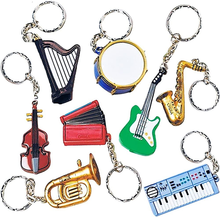 Musical Instrument Keychains, Set of 12, Plastic Keychains with Assorted Instrument Designs, Music Gifts for Kids and Adults, Music Party Favors and Good Behavior Incentives