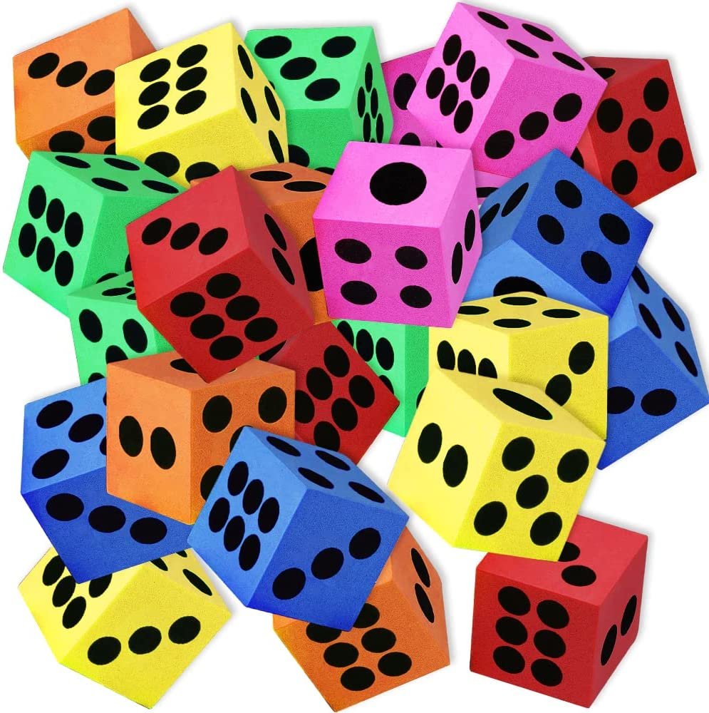 Foam Dice for Kids, Bulk Set of 48, 1.5" Large Foam Dice Set in Assorted Colors, Great as Foam Dice for Classroom, Casino Party Decorations, and Colored Dice for Board Games