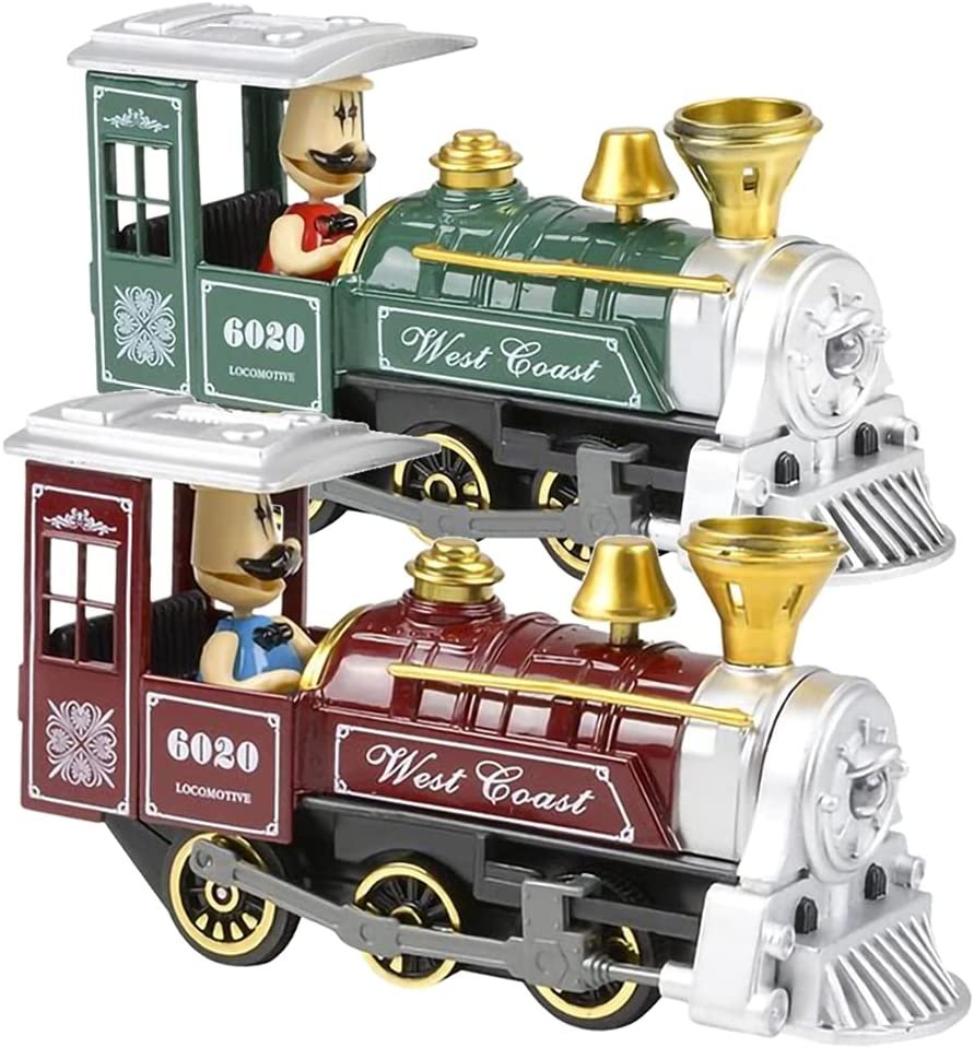 Pull Back Metal Train Toys for Kids, with Sound Effects, Set of 2, Choo Choo Trains