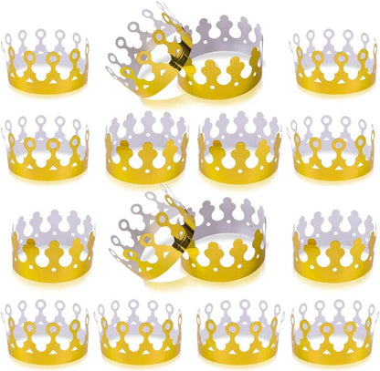 ArtCreativity Gold Foil Birthday Party Crowns for Kids, Bulk Pack of 24, Golden Paper Birthday Hats in 2 Fun Designs, Adjustable and Reusable, Royalty Party Decorations, Crown Party Supplies