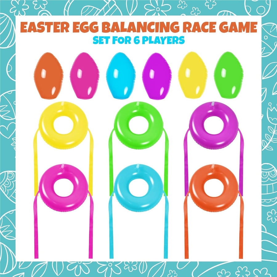 Easter Egg Balancing Race Game, Kids Easter Activities with 6 Inflatable Eggs and 6 Basket Inflates, Easter Egg Relay Race Game, Easter Party Supplies for Kids, Egg Hunt Supplies