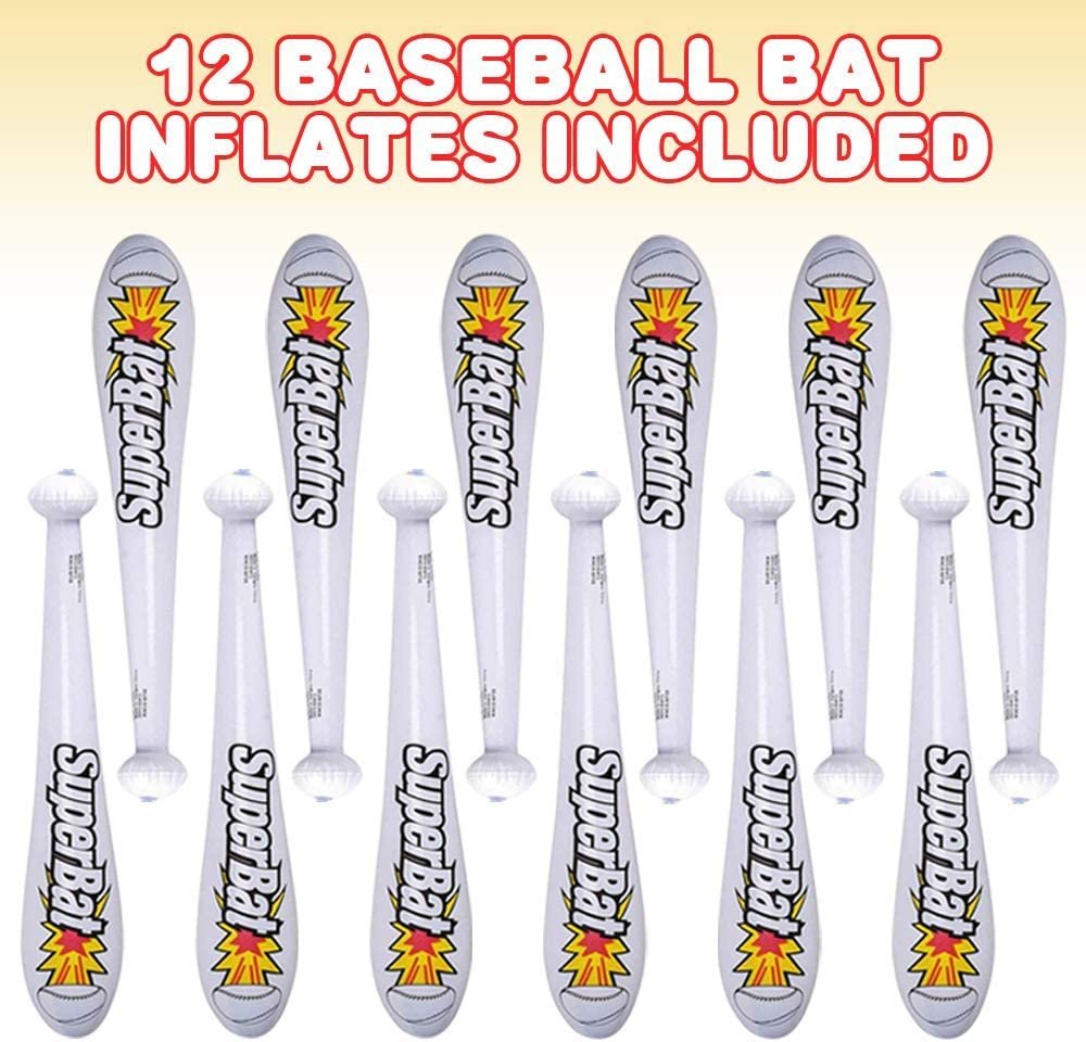 ArtCreativity Baseball Bat Inflates for Kids, Set of 12, 22 Inch Durable Inflates, Cool Sports Birthday Party Favors, Decorations, and Supplies, Carnival Party Prizes