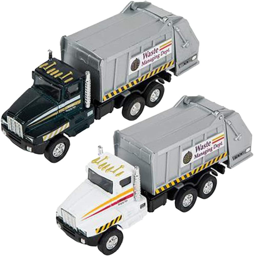 Diecast Garbage Toy Trucks with Pullback Mechanism, Set of 2, Diecast Metal Pull Back Truck Toys for Boys and Girls, Opening and Closing Back, Best Birthday Gift