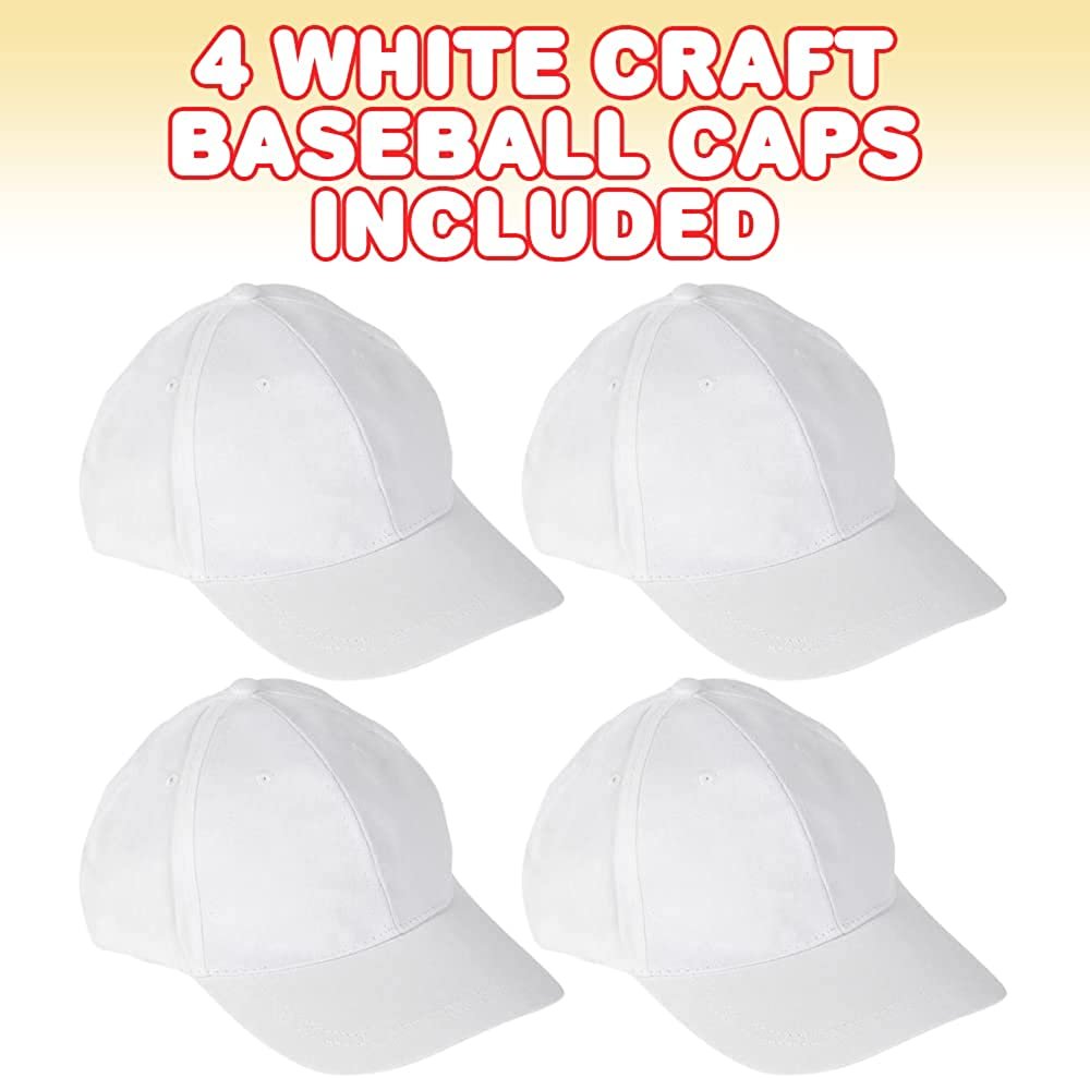 White Craft Baseball Caps, Set of 4, Cotton Baseball Caps for Crafting, White Baseball Caps for Kids and Adults, Soft and Breathable White Ball Caps for DIY Art and Casual Wear