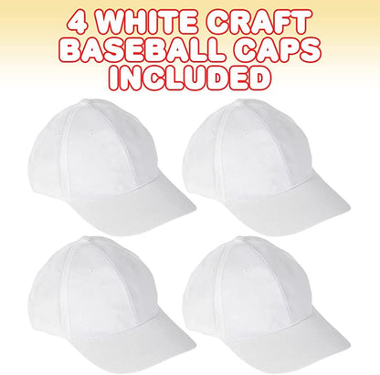 ArtCreativity White Craft Baseball Caps, Set of 4, Cotton Baseball Caps for Crafting, White Baseball Caps for Kids and Adults, Soft and Breathable White Ball Caps for DIY Art and Casual Wear