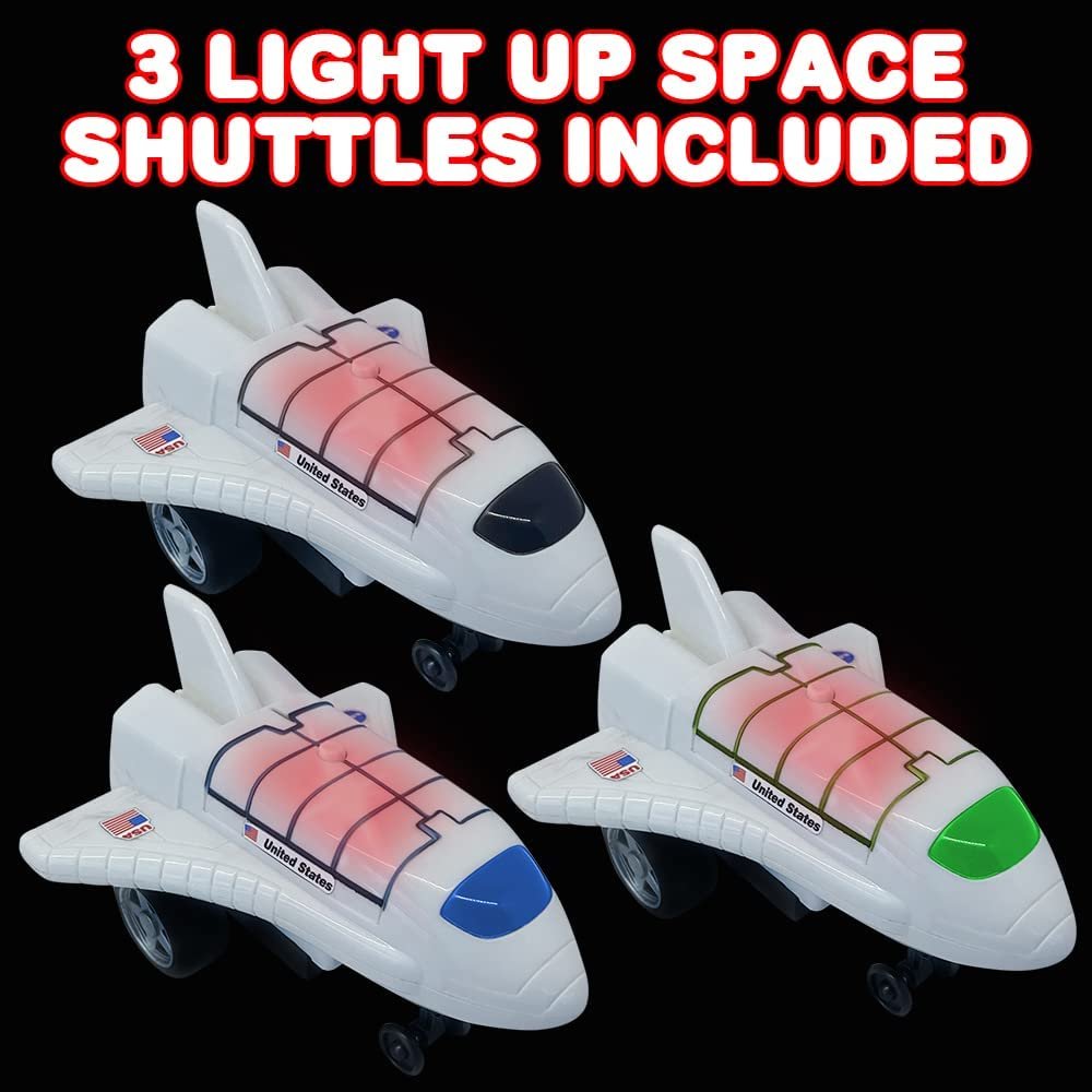 Light Up Space Shuttle Toys, Battery Operated Spaceship Toy with LEDs, Sound, and Push and Go Motion, NASA Toys Outer Space Shuttle Toy Gifts for Boys and Girls, Set of 3,