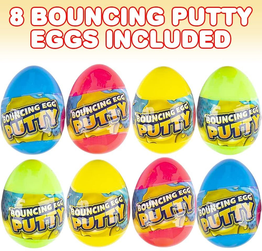 Bouncing Putty Eggs for Kids, Set of 8, Pre Filled Easter Eggs with Bouncing Putty Inside, Great as Stress Relief Toys for Kids, Easter Egg Hunt Toys, and Easter Goodie Bag Stuffers