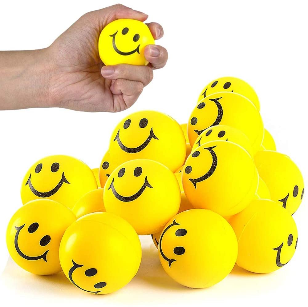 Smile Face Stress Balls for Kids and Adults - Pack of 12 - 2" Spongy Squeeze Toys for Anxiety Relief - Fun Birthday Party Favors and Goodie Bag Fillers for Boys and Girls