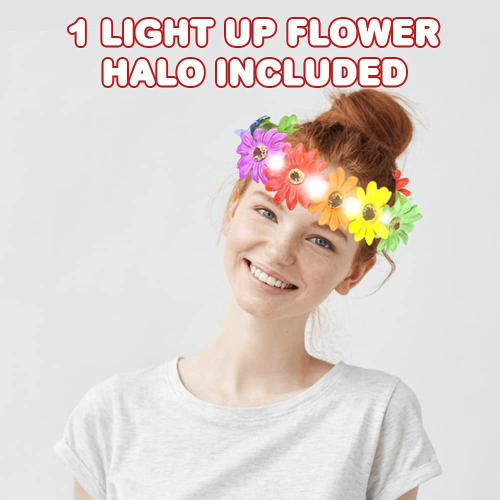 ArtCreativity Light-Up Rainbow Flower Halo, 1PC, LED Tiara for Kids and Adults with Multi-Color Floral Arrangement, Fun Luau Party Supplies, Prop for Music Festivals, Weddings, and Beach Parties