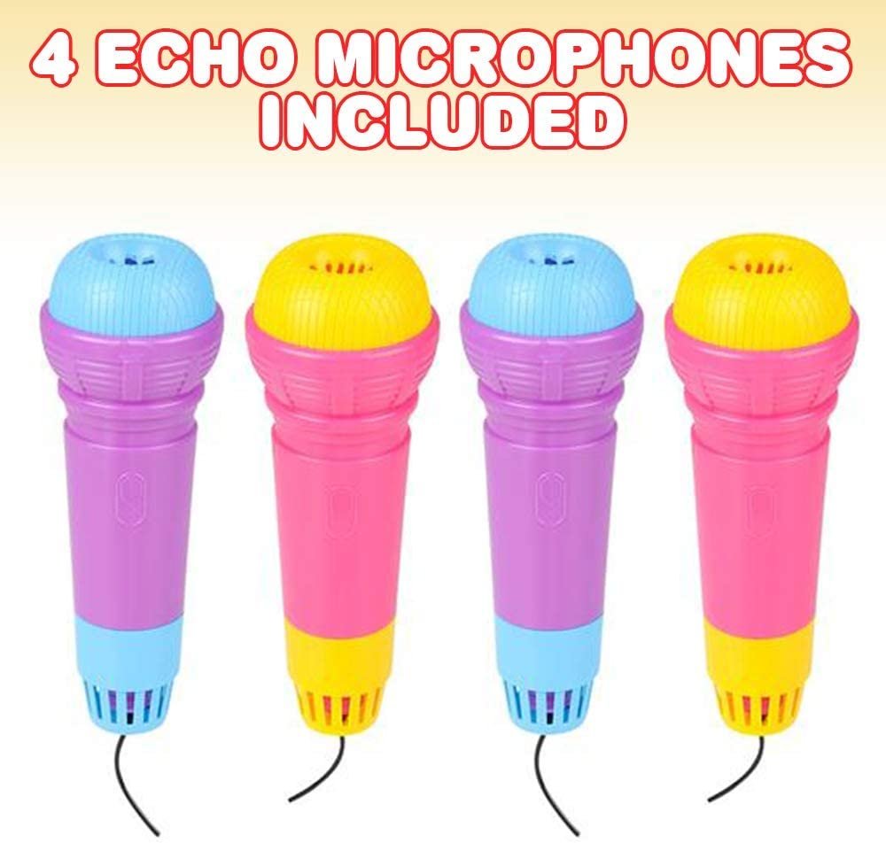 Large Echo Microphones for Kids, Set of 4, Wireless Karaoke Mics, Fun Music Toy for Birthday, Picnic, BBQ, or Party