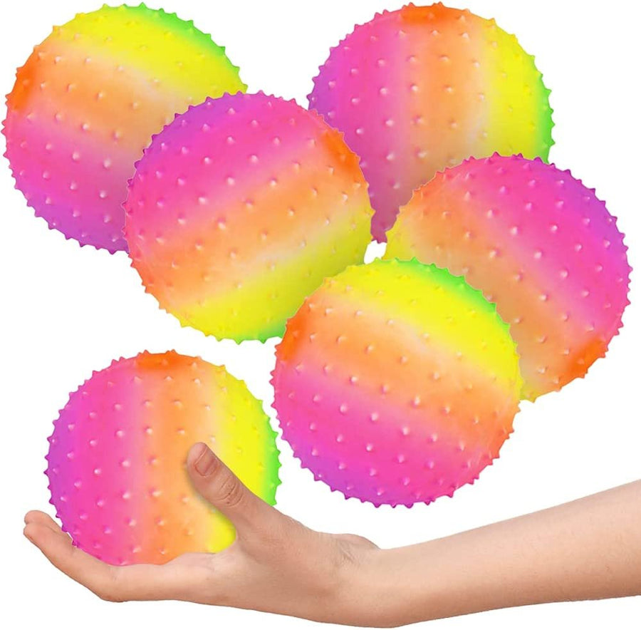 Rainbow Knobby Balls, Set of 6, Fidget Sensory Toys for Kids, 4.75" Spiky Sensory Balls in Rainbow Colors, Birthday Party Favors, Treasure Box Prizes – Sold Deflated