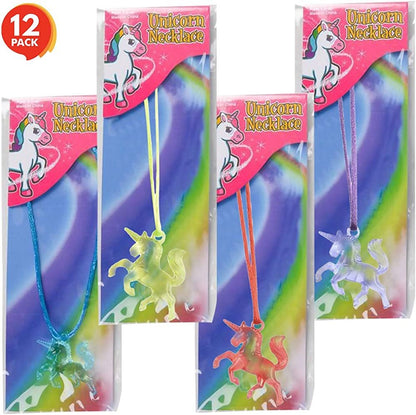 ArtCreativity Unicorn Charm Necklaces for Kids, Set of 12, Cute Toy Jewelry for Girls with Translucent Pendant, Unicorn Party Favors for Children, Pretty Goodie Bag Fillers, Assorted Colors