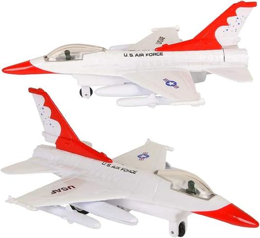 ArtCreativity F-16 Fighting Falcon Jets with Pullback Mechanism, Set of 2, Diecast Metal Jet Plane Fighter Toys for Kids, Air Force Military Cake Decorations, Aviation Party Favors