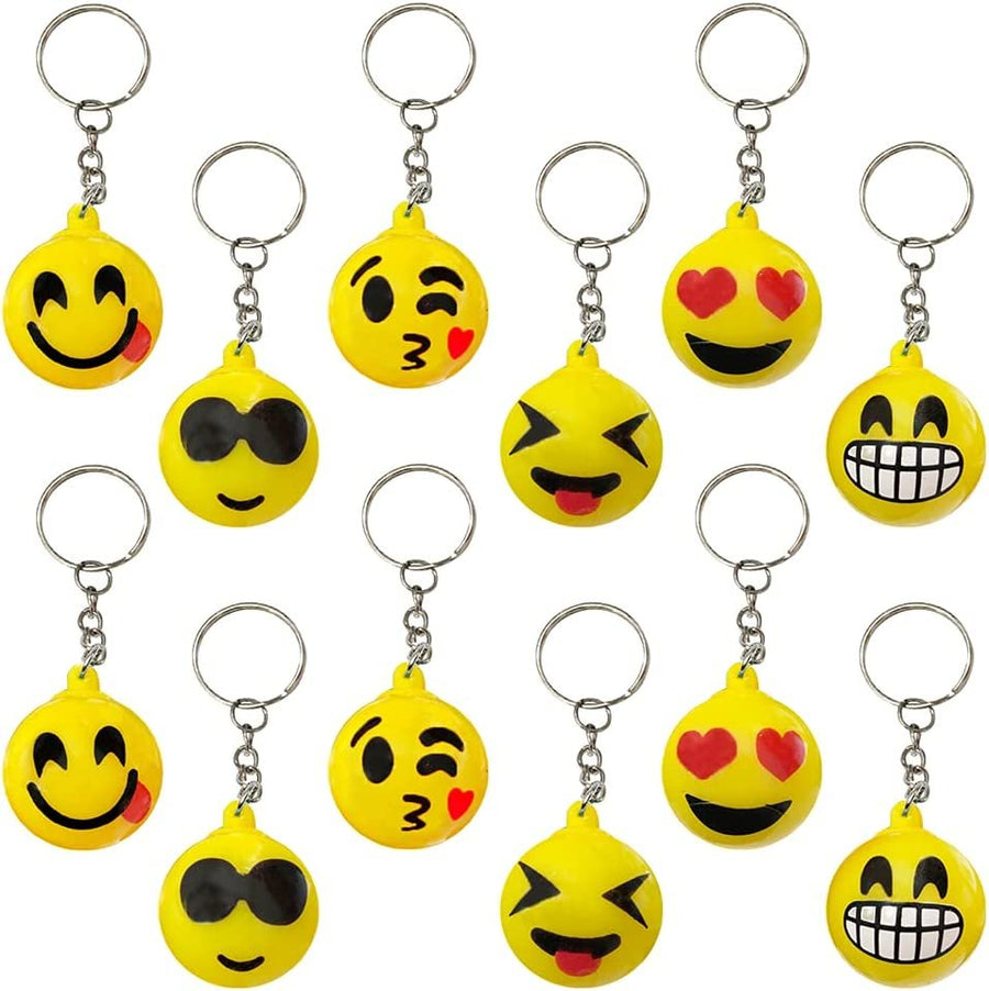 ArtCreativity Light Up Emoticon Keychains for Kids, Set of 12, LED Smile Face Key Chains and Bag Accessories, Fun Birthday Party Favors for Children, Goodie Bag Fillers for Boys and Girls