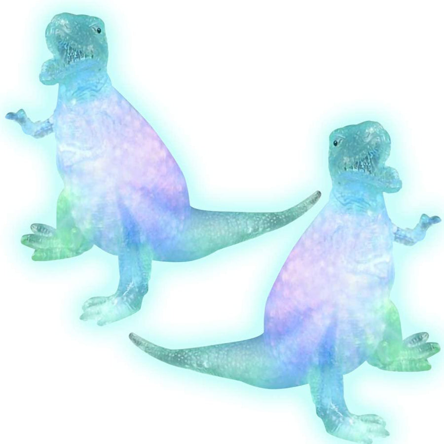 Light Up Squeezy Bead T-Rex, Set of 2, Flashing Squeezing Stress Relief Toys Filled with Water Beads, Calming Sensory Toy for Autism, Dinosaur Party Favors for Kids