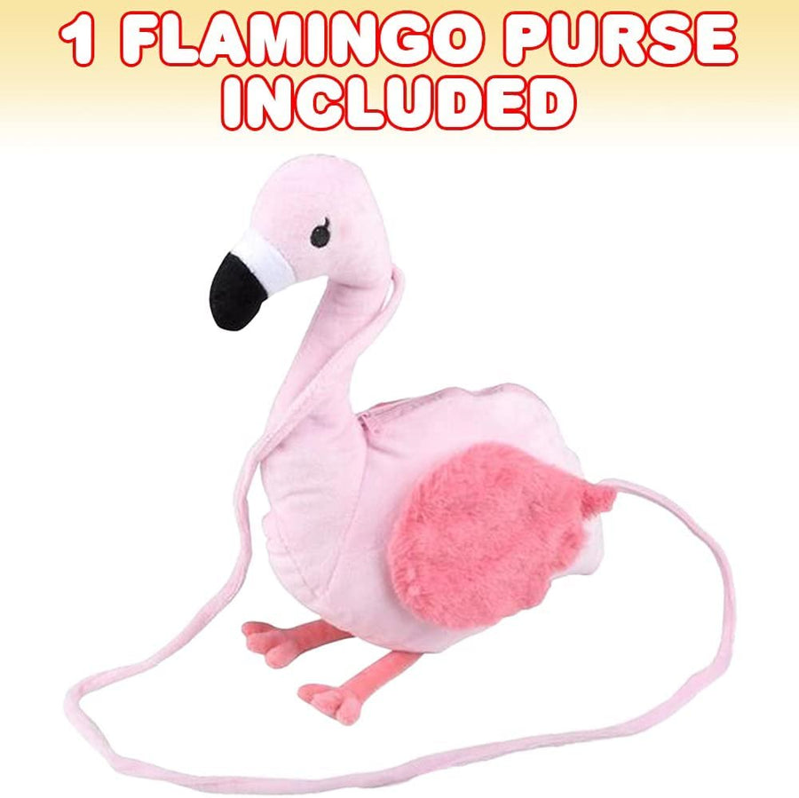Flamingo Purse for Kids, 1pc, Pink Flamingo Bag with Zipper and Soft Stuffed Plush Material, Tropical Costume Accessory for Themed Parties, Birthday Gift for Bird Lovers