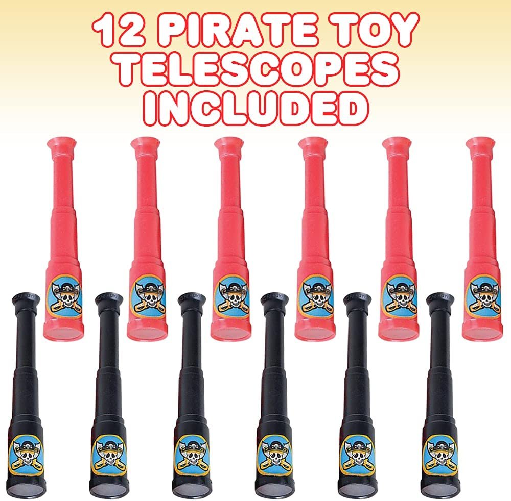 ArtCreativity Pirate Toy Telescopes, Set of 12, Collapsible Telescope Toys for Kids in Cool Colors, Pirate Party Favors for Boys and Girls, Treasure Chest Goodies, Fun Goodie Bag Fillers