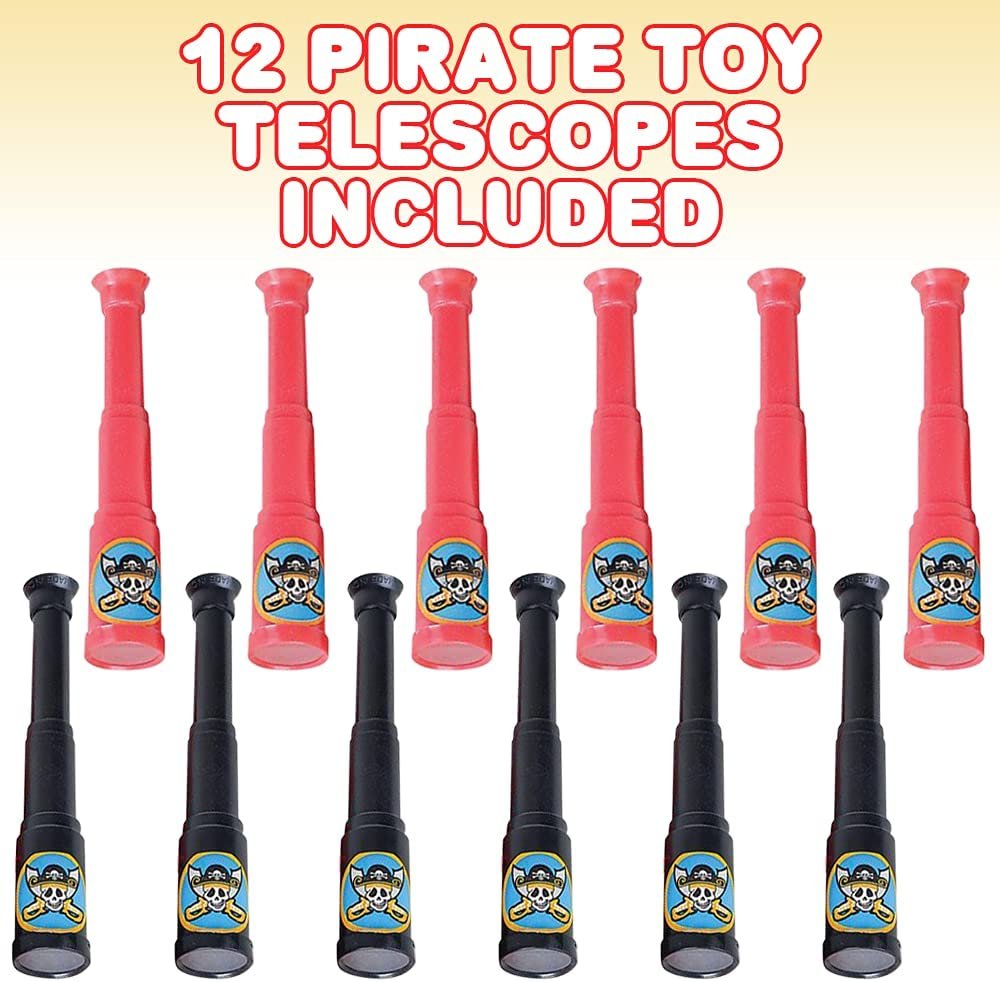 Pirate Toy Telescopes, Set of 12, Collapsible Telescope Toys for Kids in Cool Colors, Pirate Party Favors for Boys and Girls, Treasure Chest Goodies, Fun Goodie Bag Fillers