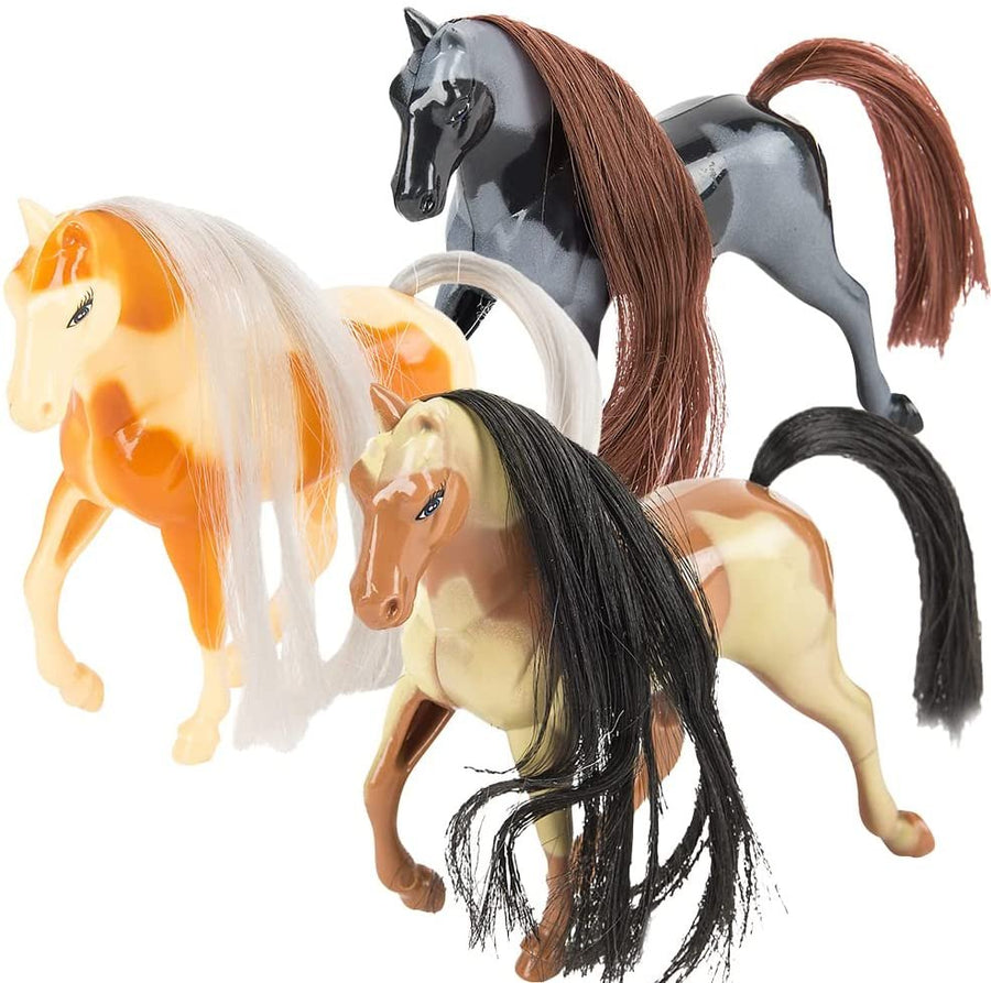 Horse Toys for Kids, Set of 3, Pet Toy Horses in Assorted Designs, Adorable Horse Gifts for Girls and Boys, Horse Party Favors, Room Decorations, and Goody Bag Fillers