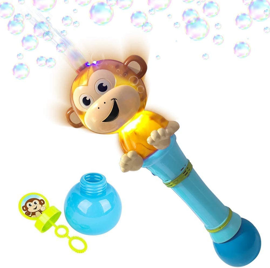 Light Up Monkey Bubble Blower Wand - 12" Illuminating Bubble Blower with Thrilling LED Effects, Batteries and Bubble Fluid Included, Great Gift Idea, Party Favors - Assorted Colors
