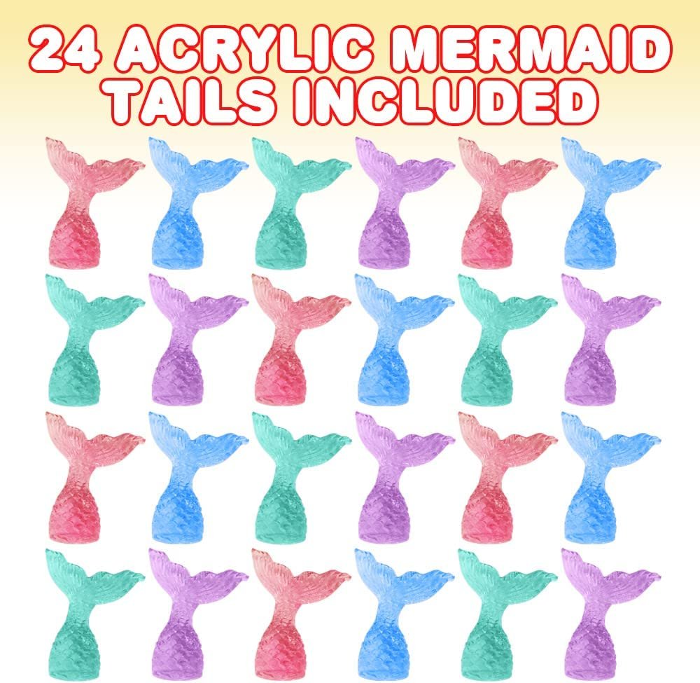 Acrylic Mermaid Tail Cake & Cupcake Toppers, Set of 24, Mini Mermaid Tail Figurines, Decorations for Sea, Nautical, Mermaid, & Baby Shower Parties, Fun Party Favors, Goodie Bag Fillers