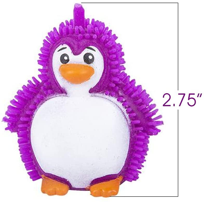 Puffer Penguins, Set of 12, Fidget Toys for Kids with Soft Rubbery Spikes, Stress Relief Toys in Assorted Colors, Party Favors, Goodie Bag Fillers for Boys and Girls