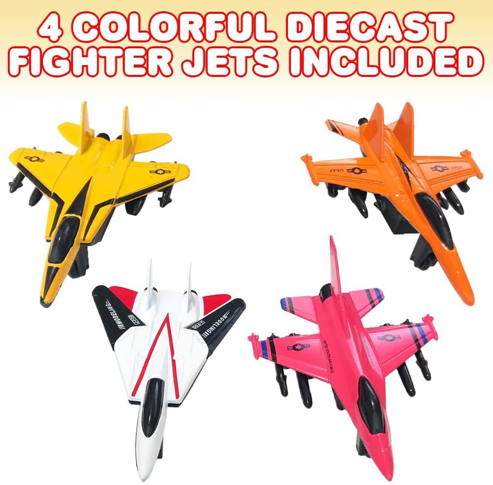 United Sates Air Force 4-Pack Toy Jet Squadron Die Cast Airplanes, Pull Back Military Fighter Jets, Diecast Air Plane Models