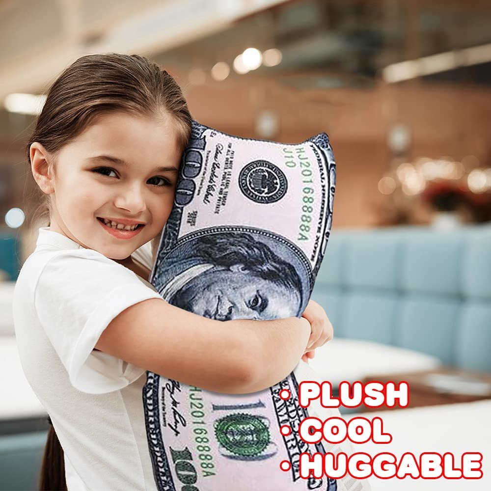 AtrCreativity Money Pillow for Kids and Adults, 1PC, 100 Dollar Bill Pillow with Two-Sided Design, Super Soft and Plush, Couch Throw Pillow, Living Room and Bedroom Decorations, 22 x 12 Inches
