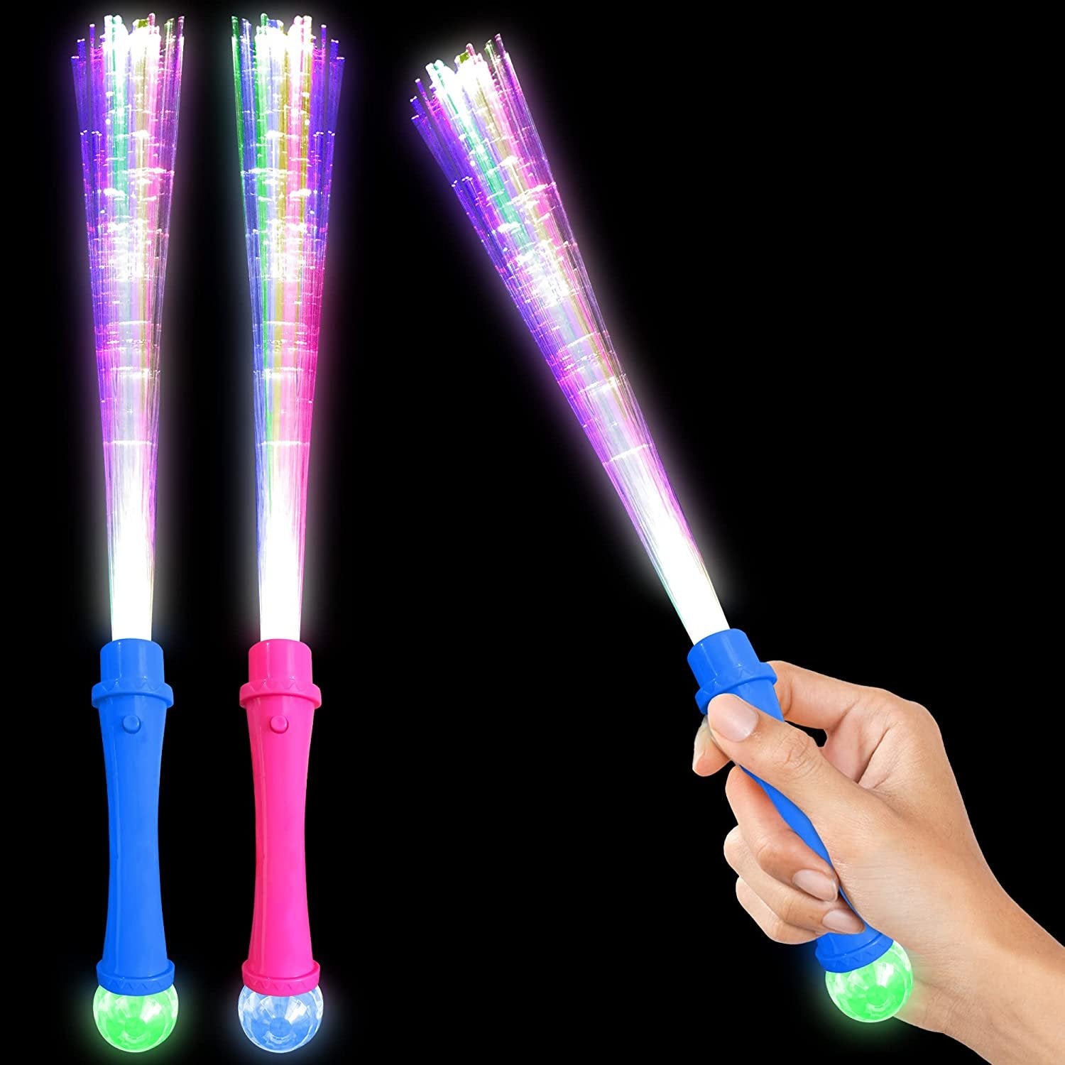 ArtCreativity Flashing Magic Ball Fiber Optic Wand, Set of 2, Light Up Pink and Blue LED Toy Wands for Kids with Batteries Included, Fun Light-Up Birthday Party Favors, Goodie Bag Fillers