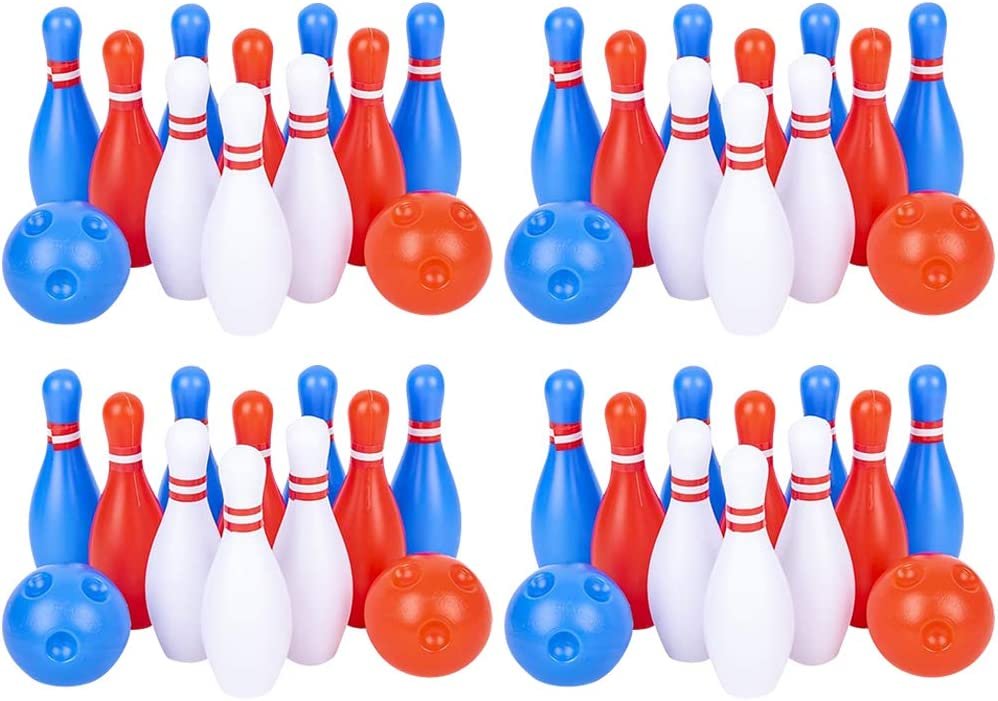 Gamie Bowling Set for Kids, 4 Mini Sets, Each Set Includes 10 Pins and 2 Balls, Durable Plastic Indoor and Outdoor Game, Fun Carnival and Birthday Party Activity for Boys and Girls