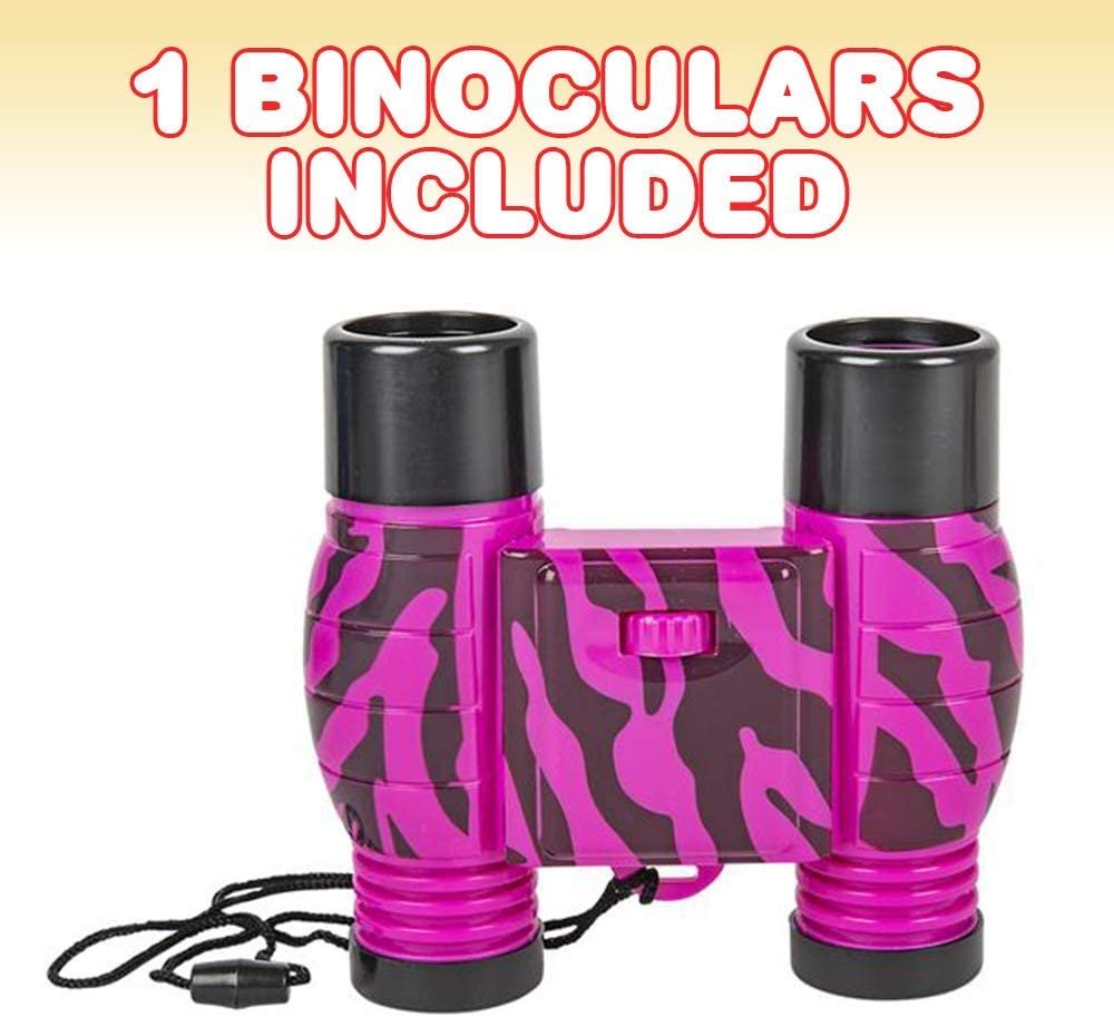 Pink Zebra Print Binoculars for Kids, Fully Functional Kids’ Toy Binoculars with Adjustable Focus and Neck Strap, Binoculars for Bird Watching and Camping, Great Gift Idea