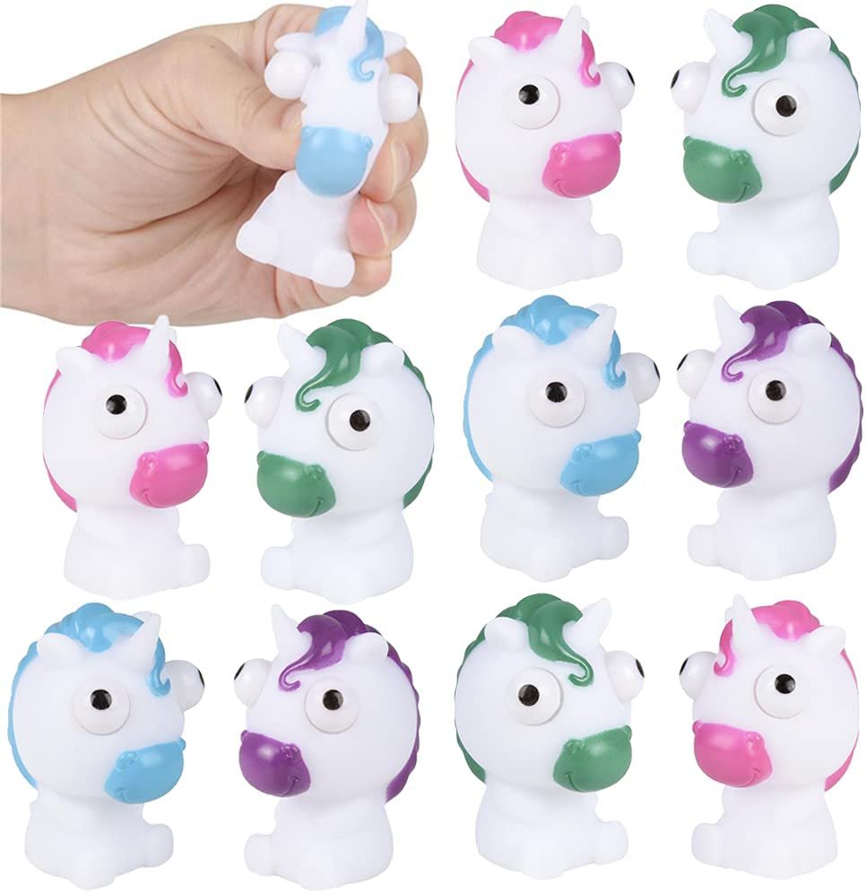 Squeezy Unicorn with Pop Out Eyes, Set of 12, Fun Squeeze Stress Relief Toys for Kids, Fun Goodie Bag Fillers, Birthday Party Favors for Boys and Girls