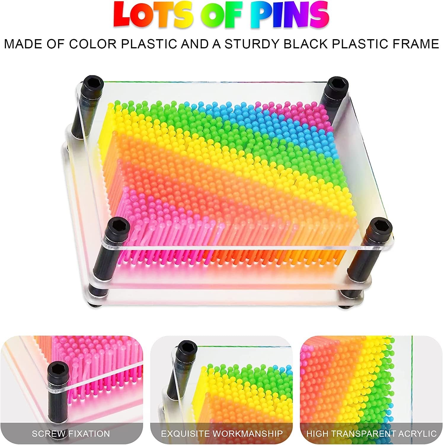 Rainbow 3D Pin Art Toy, Colorful Pin Art Board Sensory Toy for Kids (Set of 2)