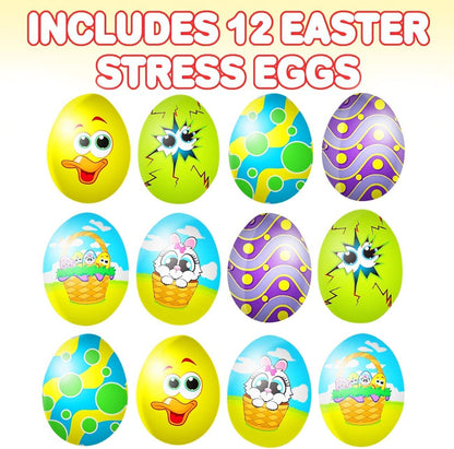 ArtCreativity 2.75 Inch Easter Stress Relief Eggs - Set of 12 - Easter Themed Stress Relief Spongy Toy for Kids and Adults - Assorted Vibrant Colors - Egg Hunt Supplies, Party Favor for Boys and Girls