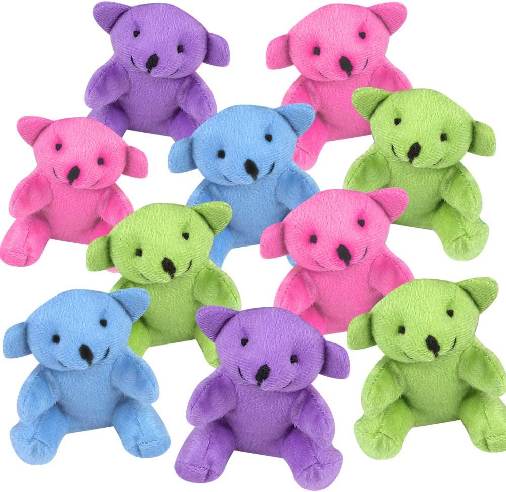 Neon Color Plush Bear, Set of 12, Mini Stuffed Animals for Kids, Assorted Neon Colors, Cute and Cuddly Colored Bears for Nursery Décor, Birthday Party Favors, and Fun Play