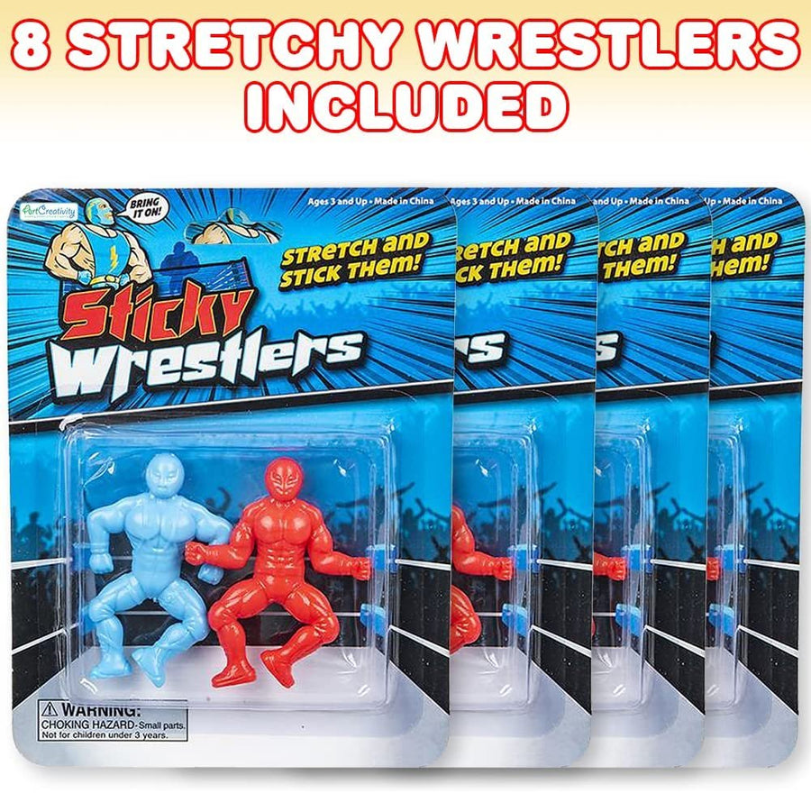 Sticky Wrestlers for Kids, 4 Sets with 2 Toys Each, Stretchy Fidget Toys for Kids, Wrestling Stress Relief Toys for Boys and Girls, Unique Party Favors for Kids, Red and Blue