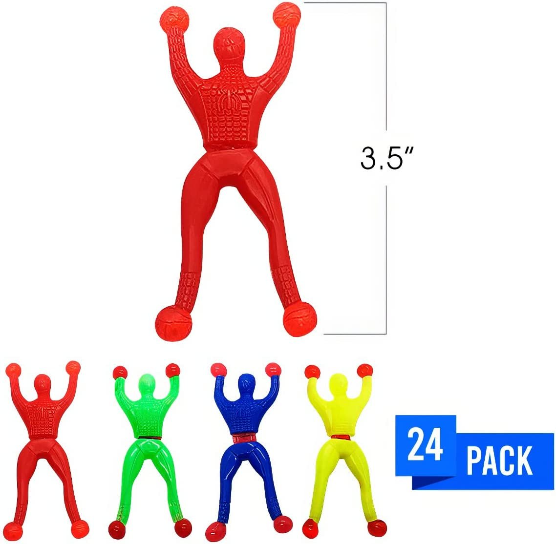 Colorful Sticky Wall Climbers - Pack of 24 - Mountain Climber Figures - Sticky, Slimy, and Rubbery Novelties - Fun Gift for Kids Ages 3+