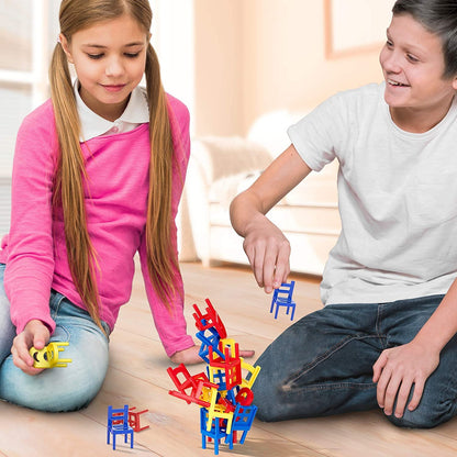 Gamie Balancing Chair Game, 2 Sets, Stacking Chair Games with 18 Mini Chairs & Instruction Guide, New Family Game Night Games for Children, Development Learning Game for Coordination & Balance