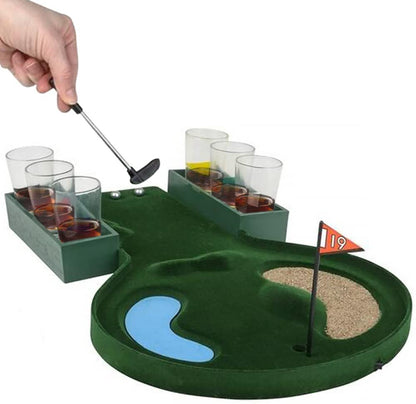 Gamie Golf Drinking Game, Golfing Adult Drinking Game with 1 Game Board, 2 Putters, 2 Metal Balls, 1 Flag, 1 Bag of Sand, and 6 Shot Glasses, Unique Gift for Golfers and Father’s Day