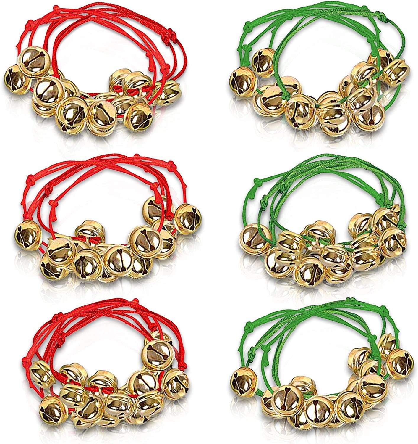 Jingle Bell Bracelets, Set of 24, Red and Green Adjustable Holiday Bell Bracelets, Christmas Stocking Stuffers for Kids and Adults, Fun Holiday Gifts and Goodie Bag Fillers