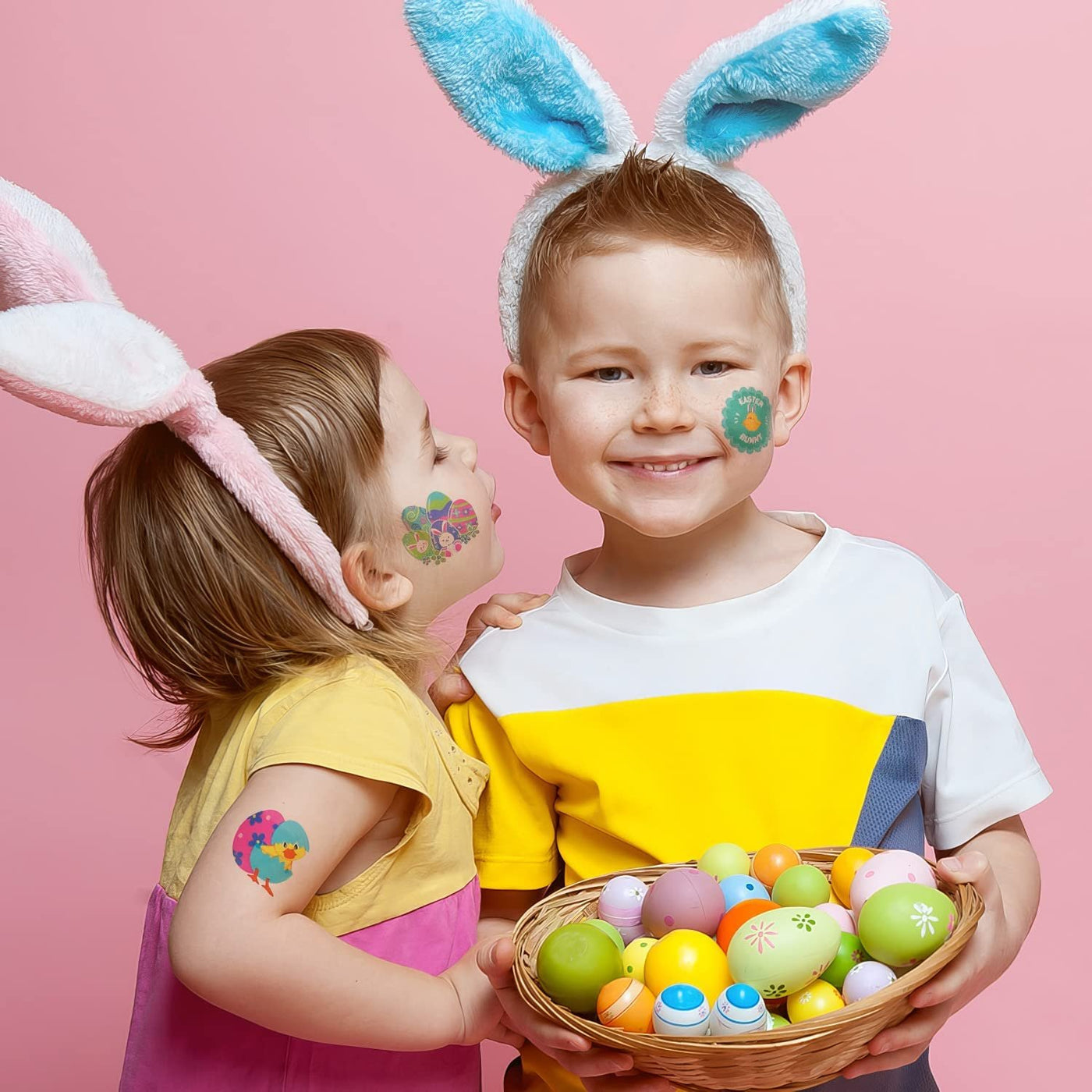 Temporary Easter Tattoos for Kids, Bulk Pack of 144, 2" Non-Toxic Tats Stickers for Boys and Girls, Fun Easter Basket Stuffers, Cute Surprise Egg Toys, Treats, Goodie Bag Fillers