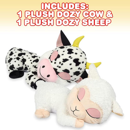 ArtCreativity Dozy Cow and Sheep, Includes 1 Cow Stuffed Animal and 1 Sheep Stuffed Animal, Cute Plush Toys for Kids with an Adorable Sleepy Design, Great as Baby Nursery Decorations, 11 Inches Long