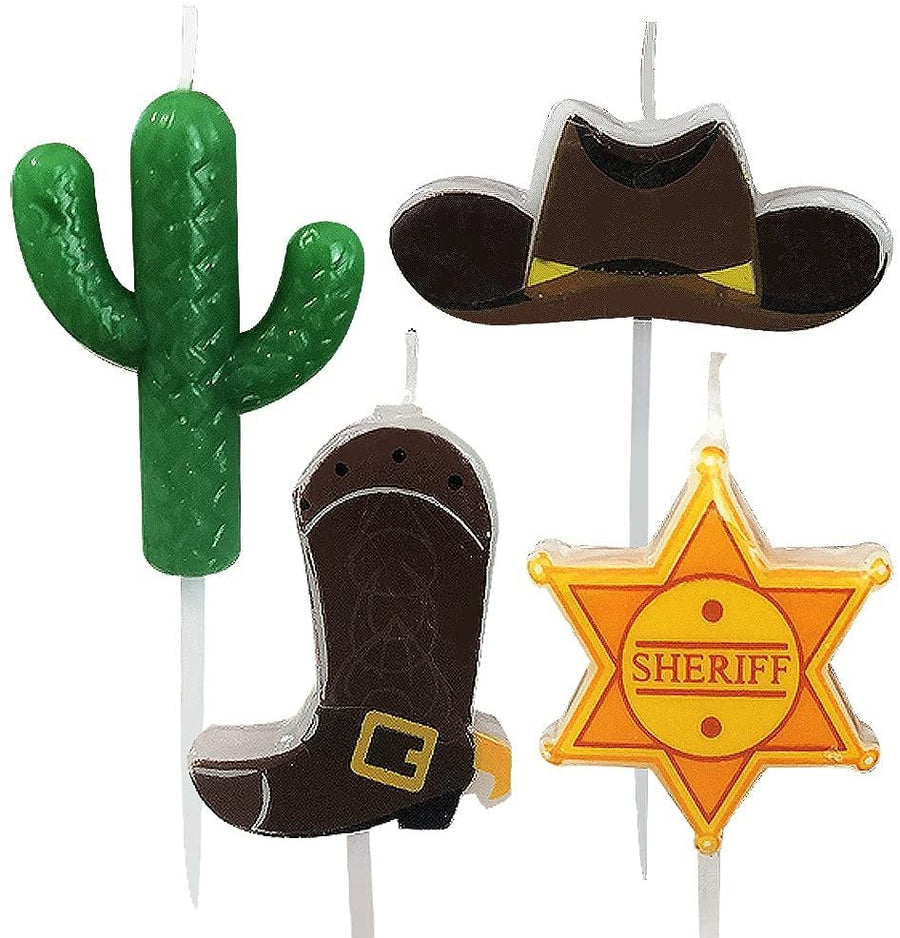 Western Pick Candles, Set of 4, Cowboy Themed Birthday Cake Candles, Birthday Party Supplies and Decorations, Cake Topper, Cupcake Topper