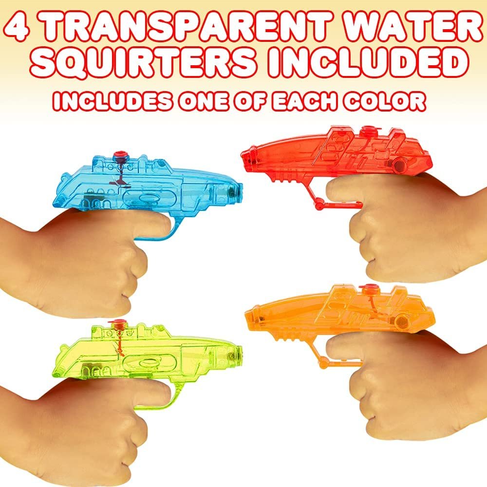 ArtCreativity Transparent Water Squirters for Kids, Set of 4, 5 Inch Blaster Toys for Swimming Pool, Beach, and Outdoor Summer Fun, Cool Birthday Party Favors for Boys and Girls