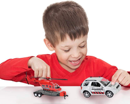 ArtCreativity SUV Toy Car with Trailer and Helicopter Playset for Kids, Interactive Dinosaur Play Set with Detachable Helicopter & Opening Doors on 4 x 4 Toy Truck, Best Birthday Gift for Boys & Girls