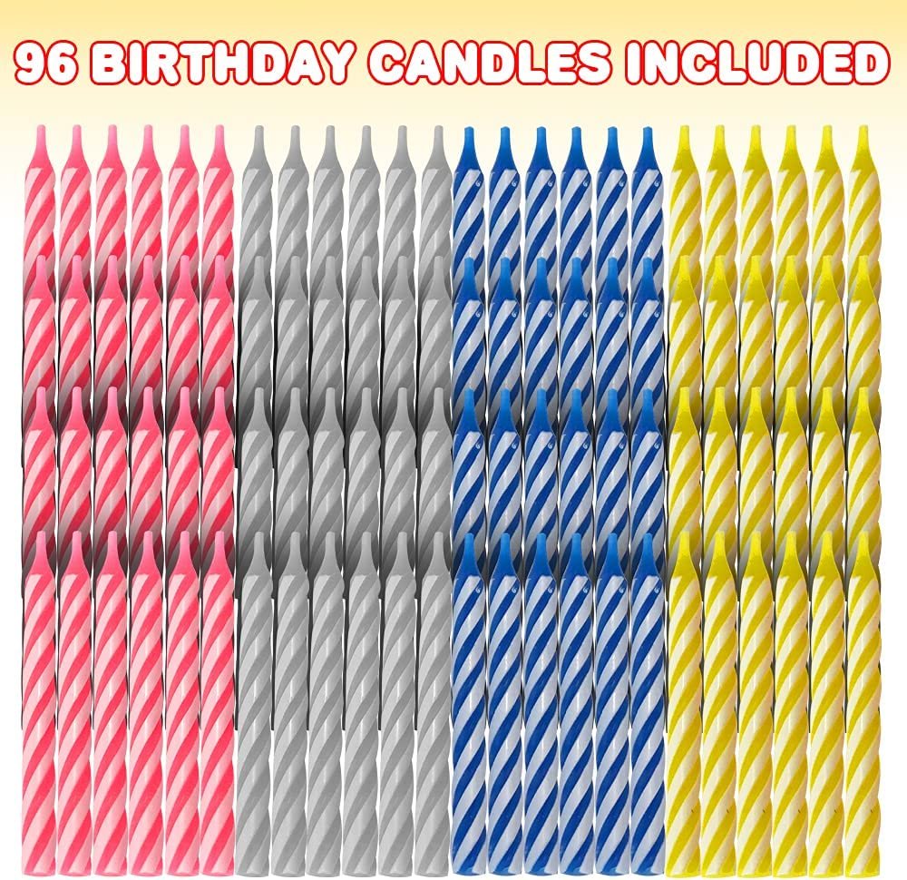 ArtCreativity Mini Birthday Candles, Set of 96, Birthday Candle Set with 4 Colors, Easy to Blow Birthday Candles for Cake and Cupcakes, Cute Cake Decorations, Blue, Pink, Yellow, and White