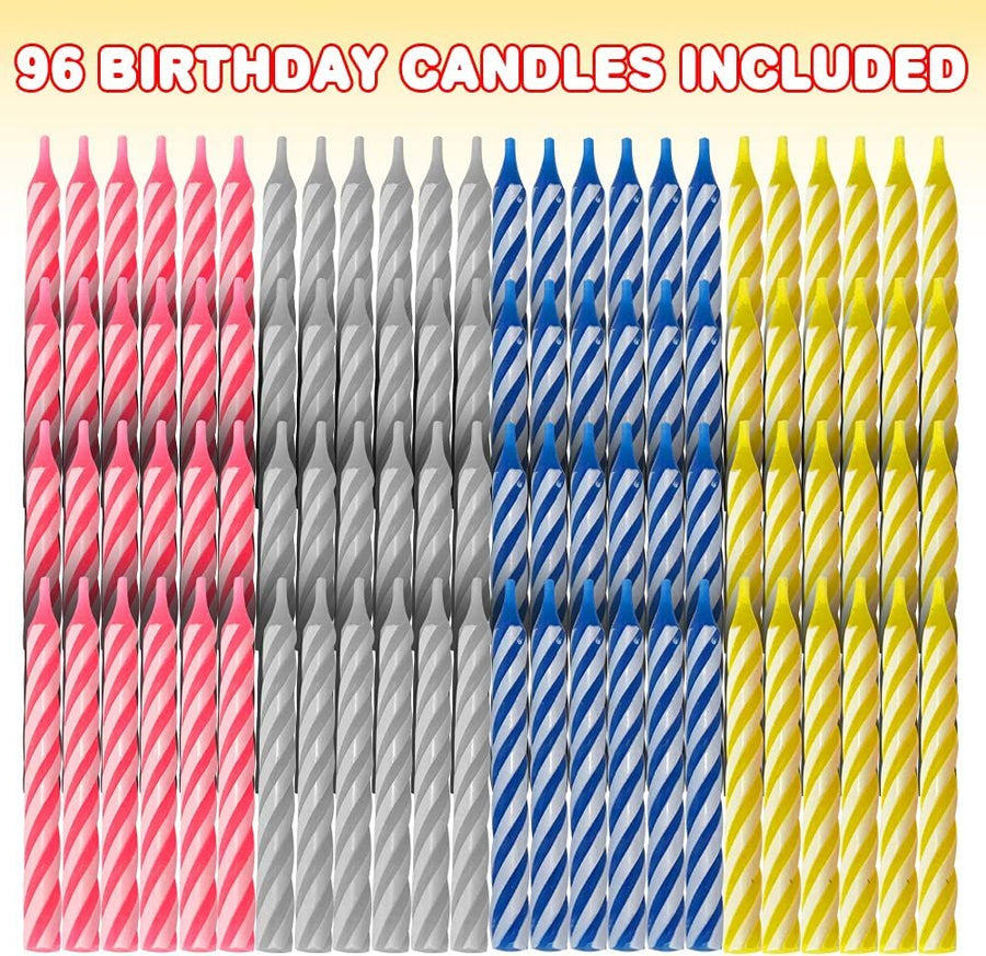 Mini Birthday Candles, Set of 96, Birthday Candle Set with 4 Colors, Easy to Blow Birthday Candles for Cake and Cupcakes, Cute Cake Decorations, Blue, Pink, Yellow, and White