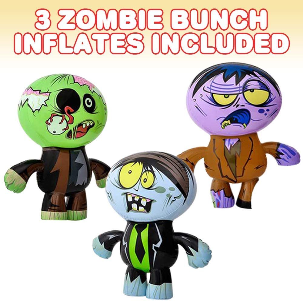 Zombie Bunch Inflates, Set of 3, 24" Blow-Up Zombies in Fun Assorted Designs, Inflatable Halloween Decorations, Halloween Photo Booth Props and Spooky Carnival Game Prizes for Kids