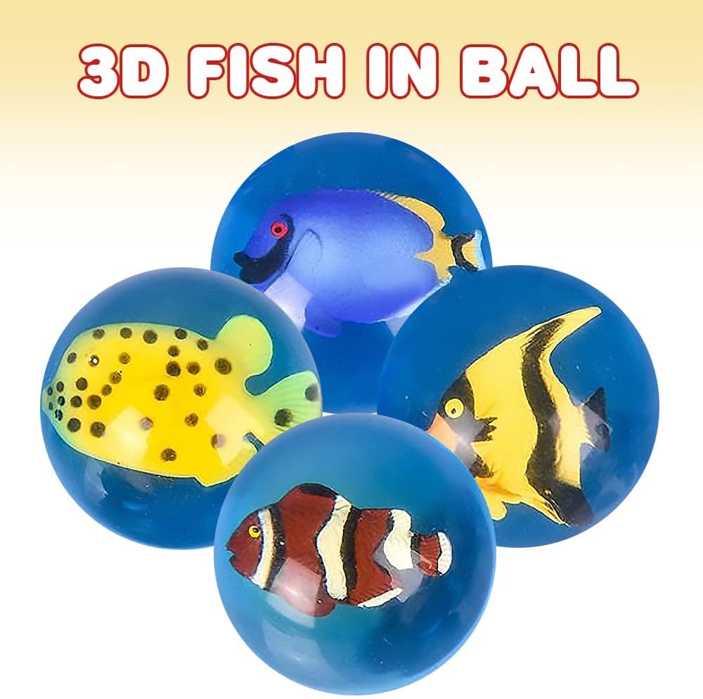 ArtCreativity Fish High Bounce Balls, Set of 12, Balls for Kids with 3D Fish Inside, Outdoor Toys for Encouraging Active Play, Party Favors and Pinata Stuffers for Boys and Girls