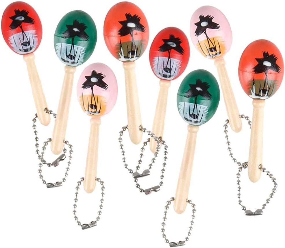 Mini Wooden Maraca Keychains, Pack of 12, Fun Musical Key Chains for Backpack, Purse, Luggage, Great Party Favors for Cinco De Mayo Celebrations, Goodie Bag Fillers, Small Prize for Kids